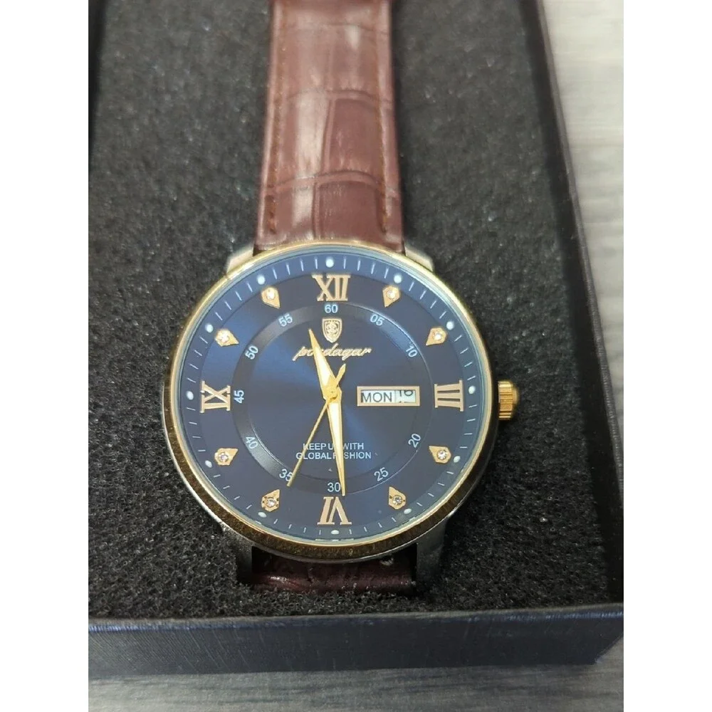 Poedagar Men's Wrist Watch Real Leather Strap